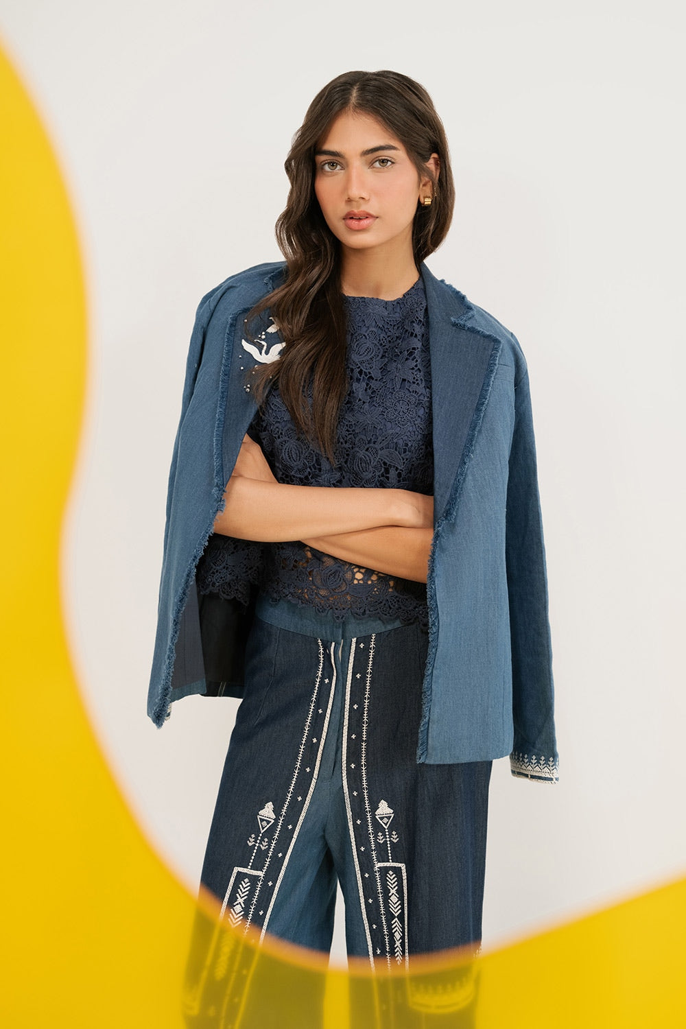 Denim Embroidered Coat