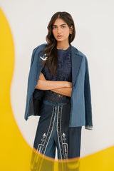 Denim Embroidered Coat