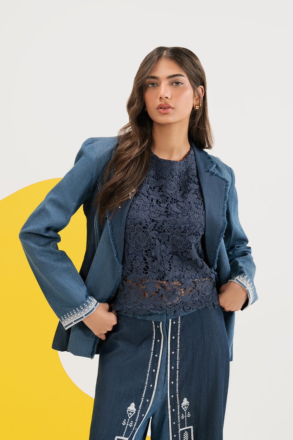 Denim Embroidered Coat