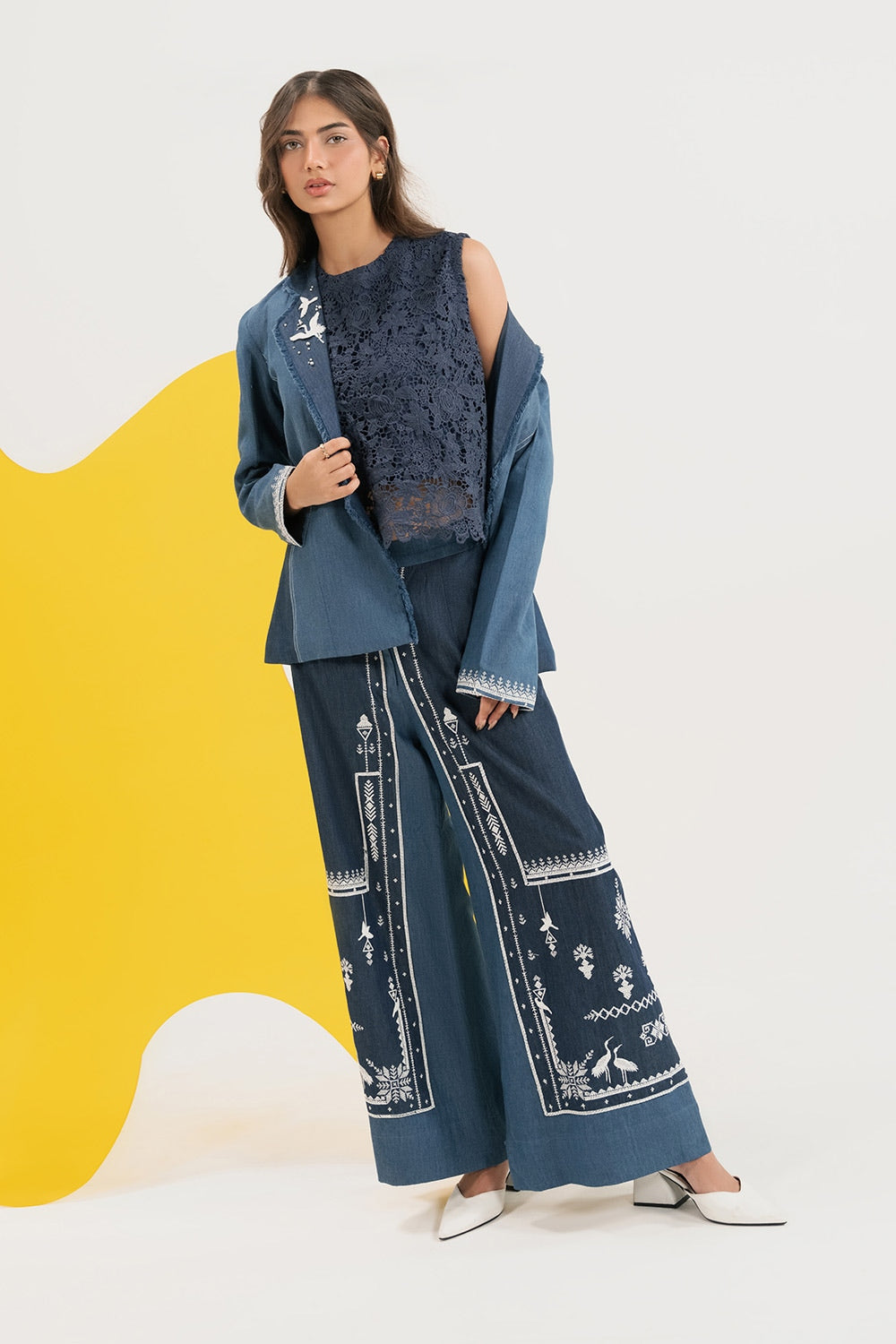 Denim Embroidered Coat