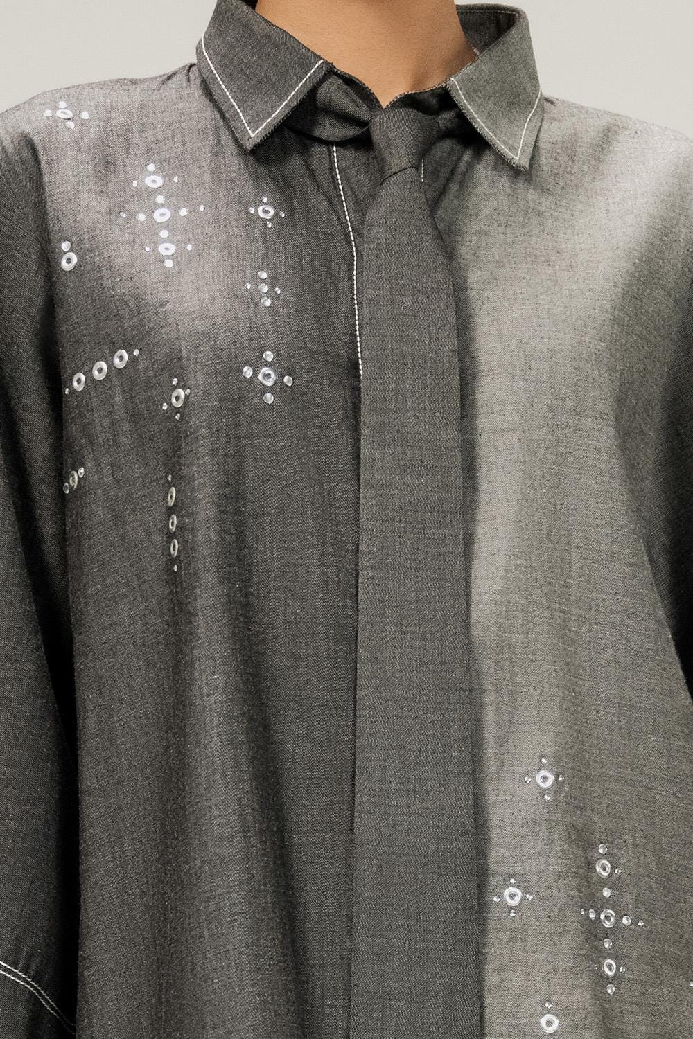 Denim Embellished Button Down Shirt