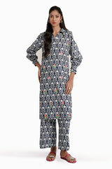Cross Slub Printed With Embroidered Co-Ord Set