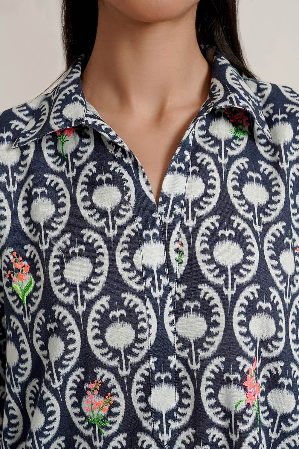 Cross Slub Printed With Embroidered Co-Ord Set