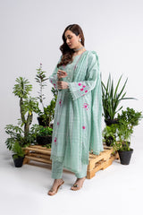 3 Piece Embroidered Cross Slub Suit