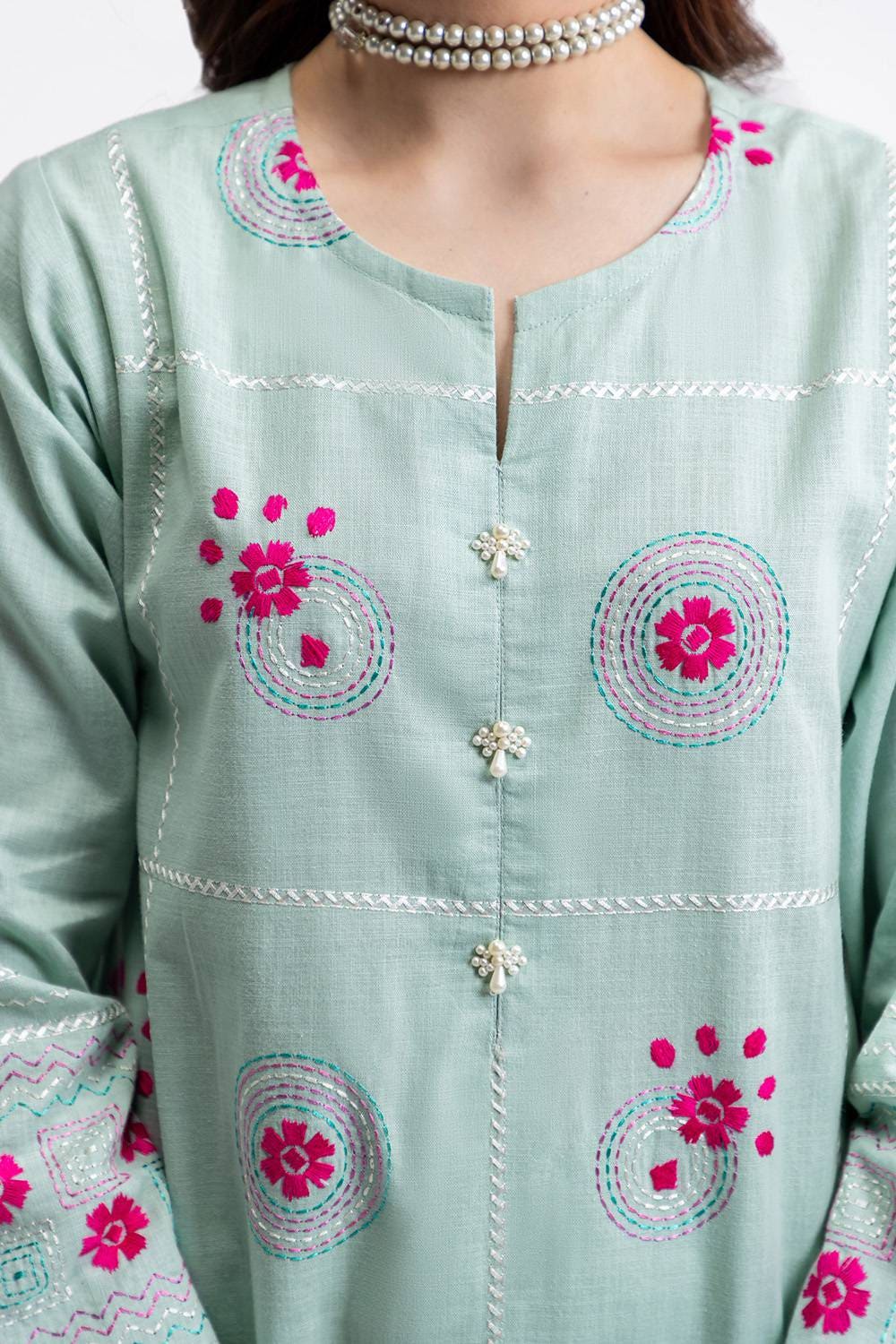 3 Piece Embroidered Cross Slub Suit