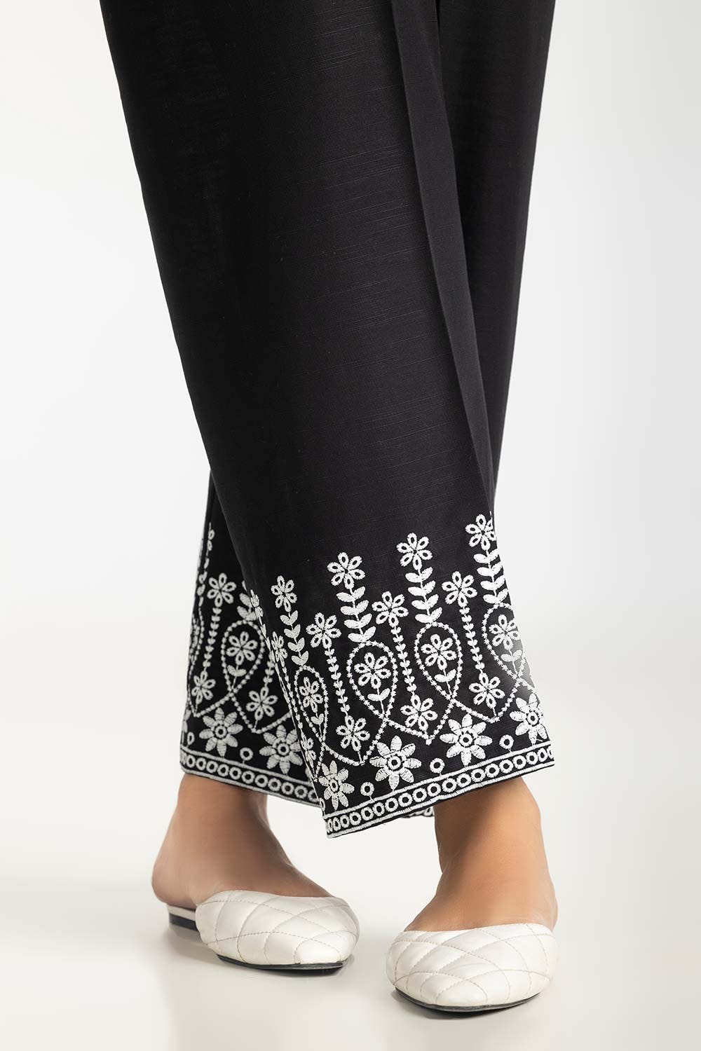 Black Khaddar Embroidered Trouser