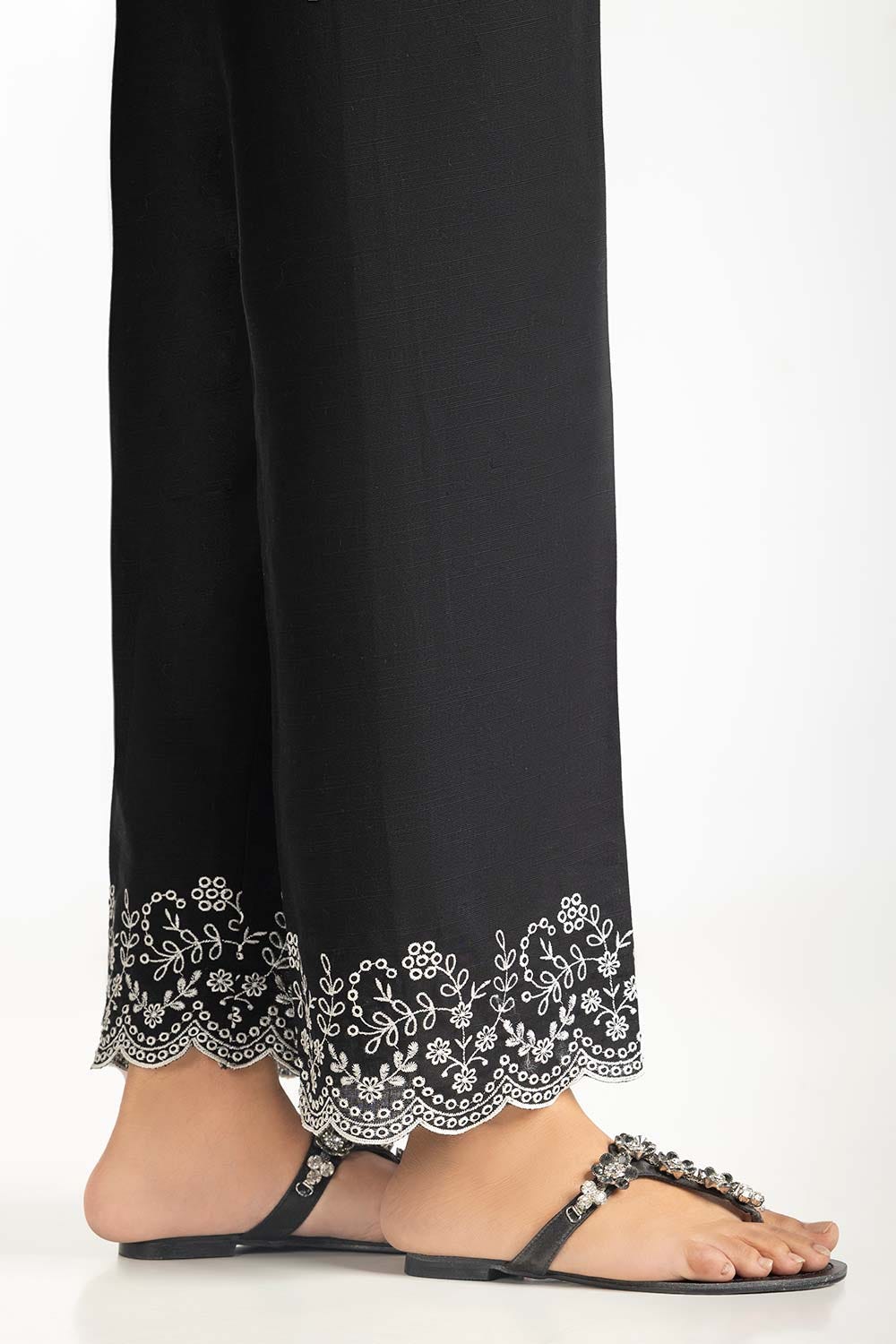 Black Khaddar Embroidered Trouser
