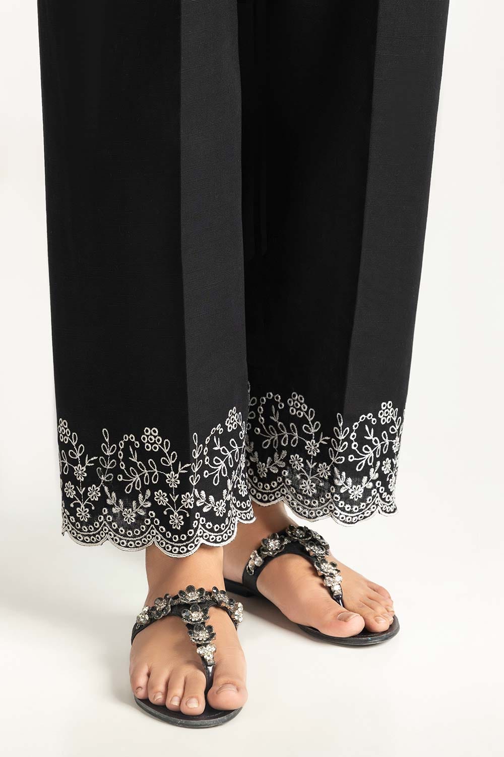 Black Khaddar Embroidered Trouser