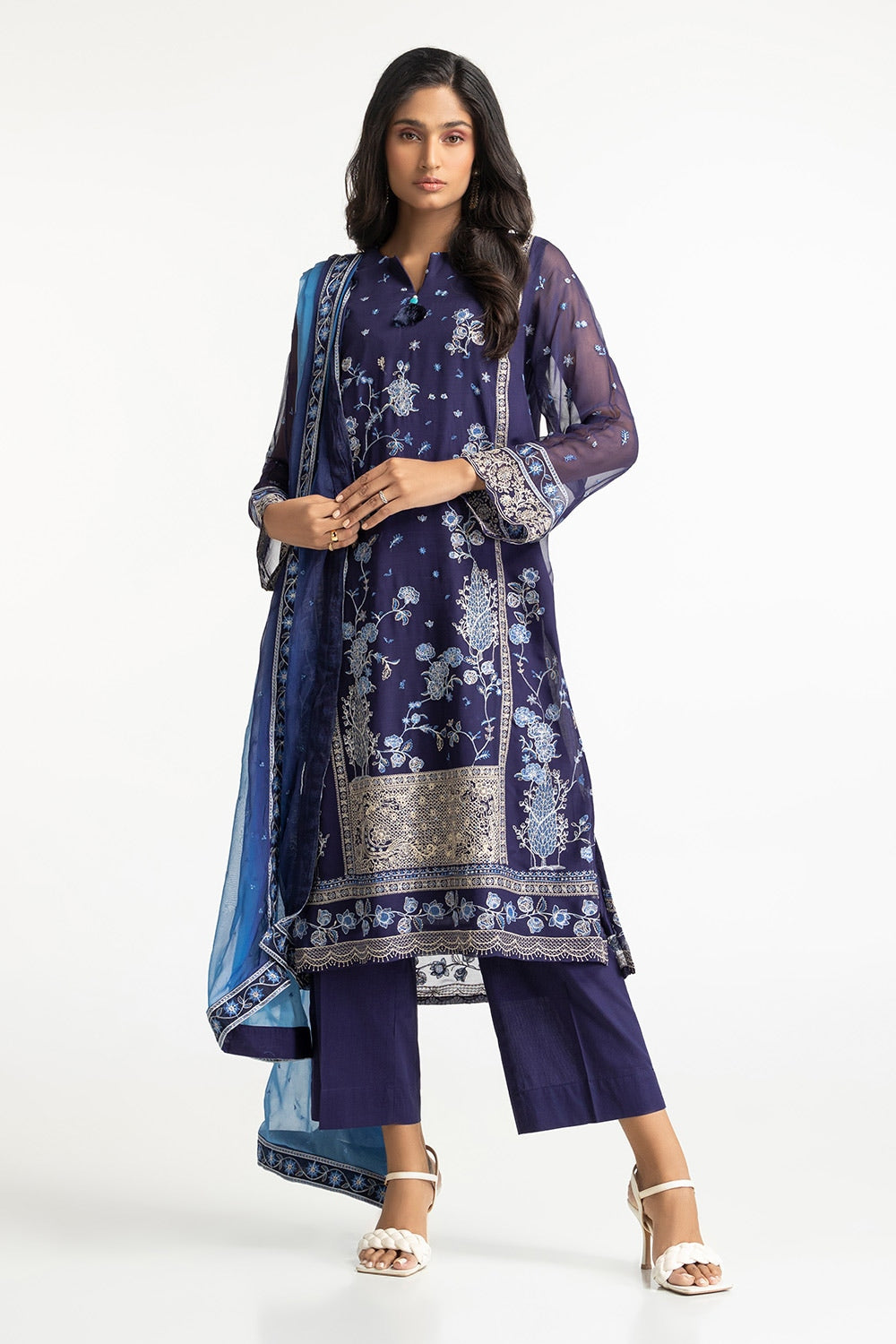 3 Piece Chiffon Embroidered Suit