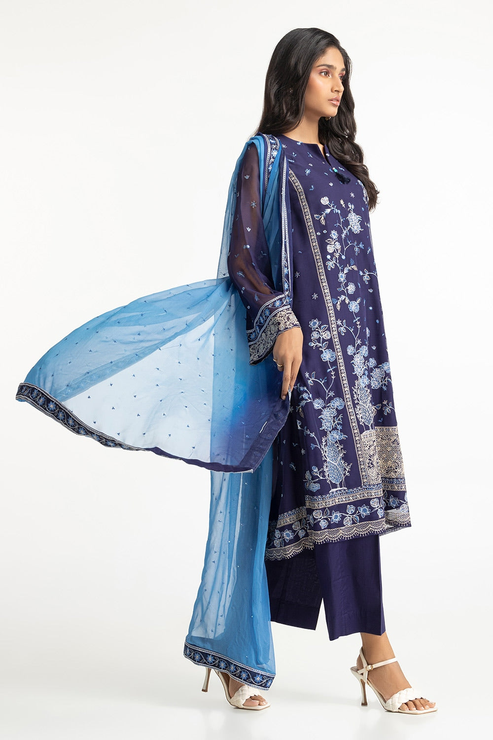 3 Piece Chiffon Embroidered Suit