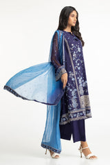 3 Piece Chiffon Embroidered Suit
