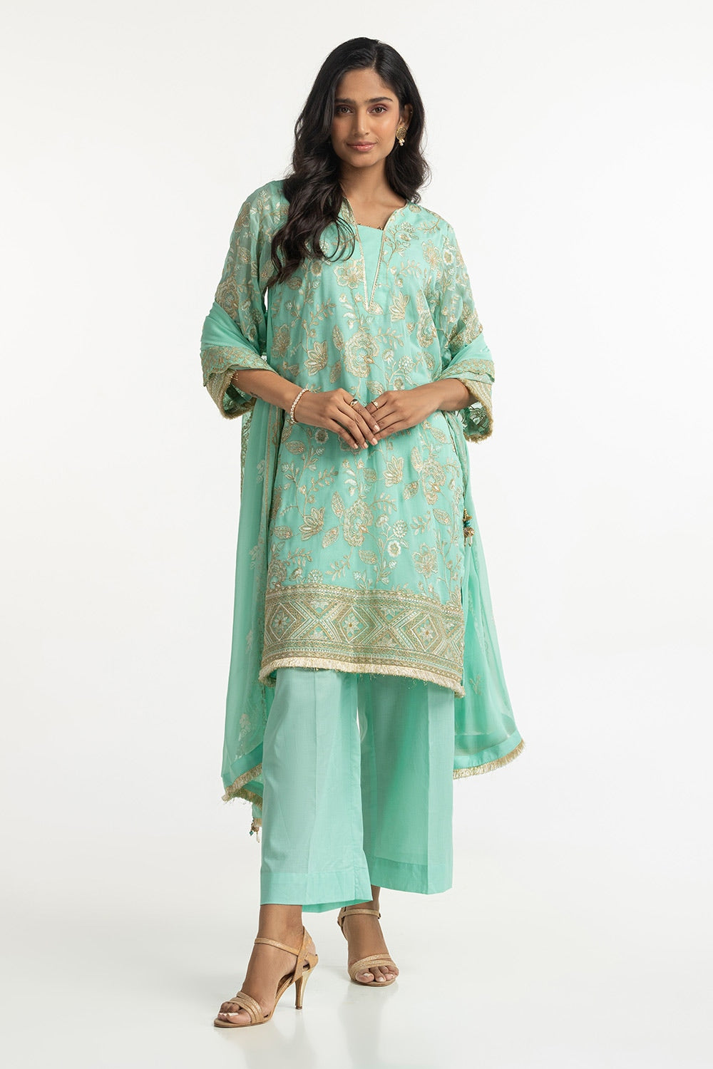 3 Piece Chiffon Embroidered Suit