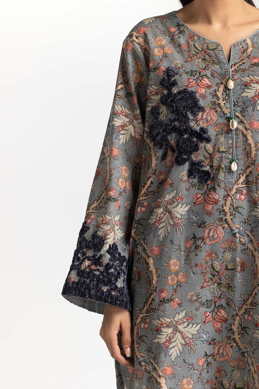 3 Piece Khaddar Printed With Embroidered  Suit