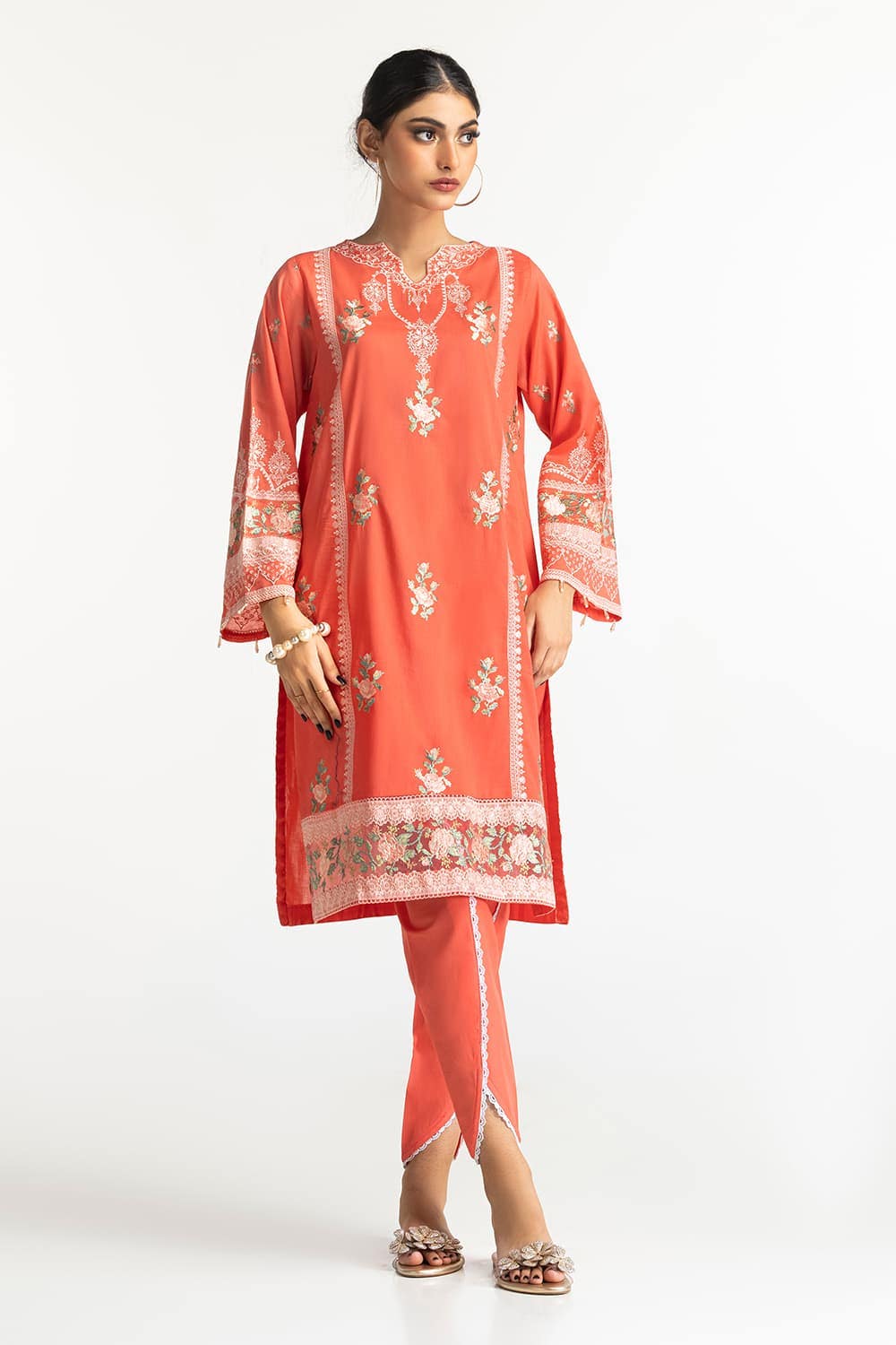 Lawn Embroidered Shirt And Tulip Shalwar