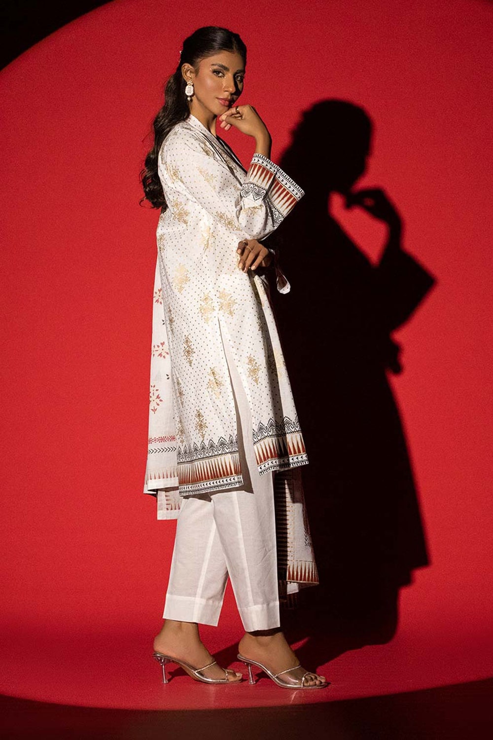 3 Piece Cambric Block Printed Suit