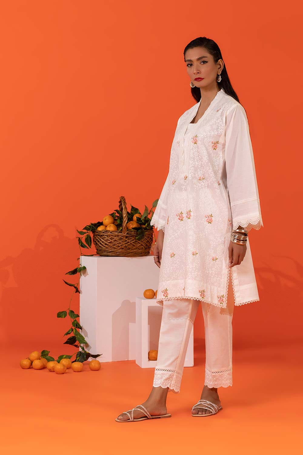 Cambric Embroidered Shirt And Embroidered Trouser
