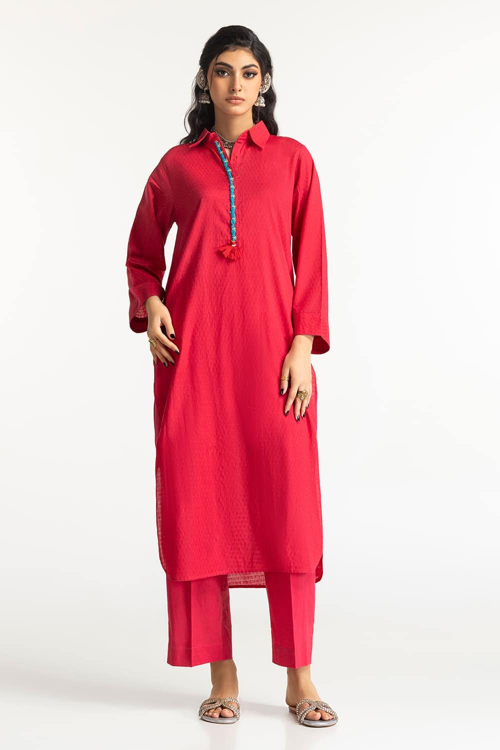 Dobby Dyed Embellished Shirt And Trouser