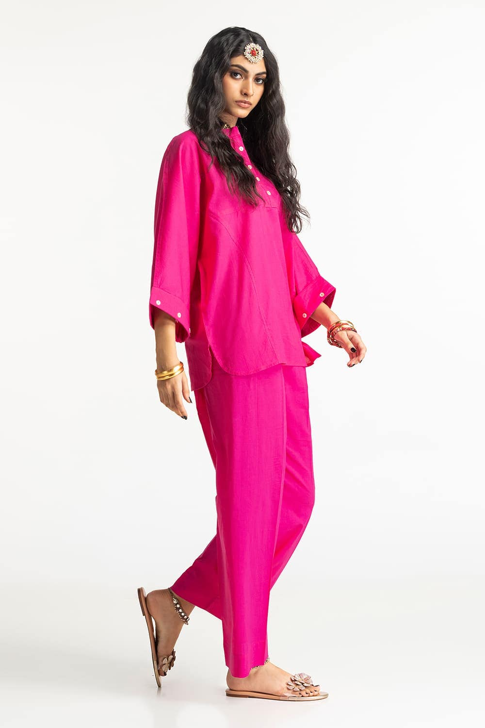 Dobby Dyed Embellished Shirt And Trouser