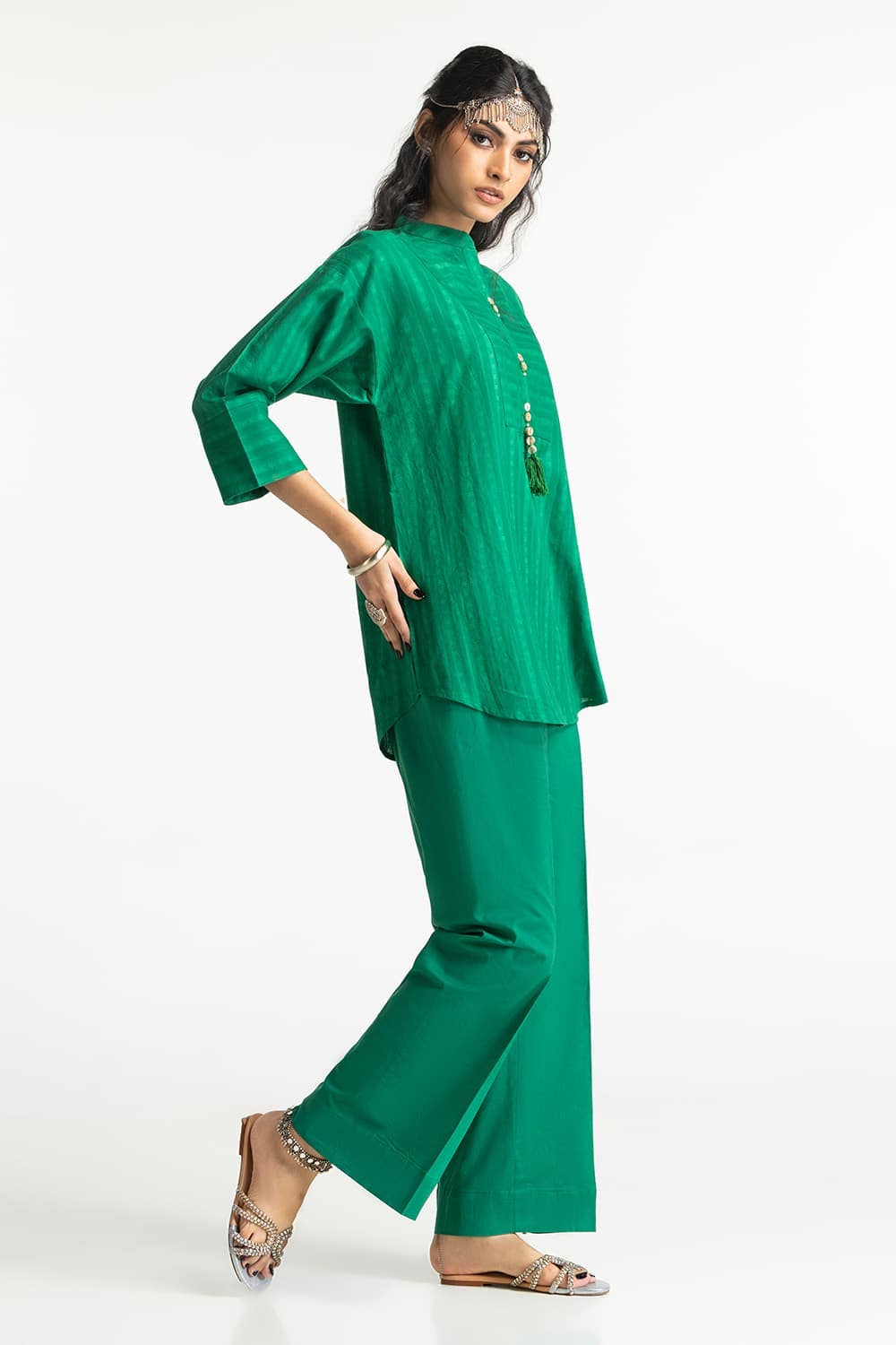 Dobby Dyed Embellished Shirt And Trouser
