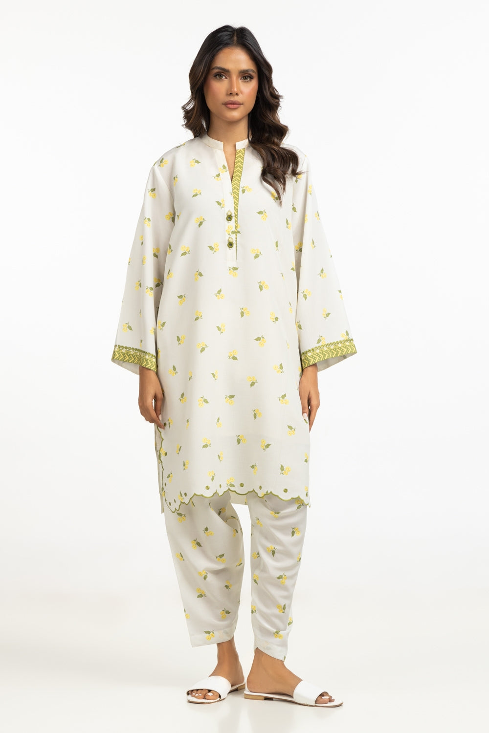 Poly Cambric Printed With Embroidered Co-Ord Set