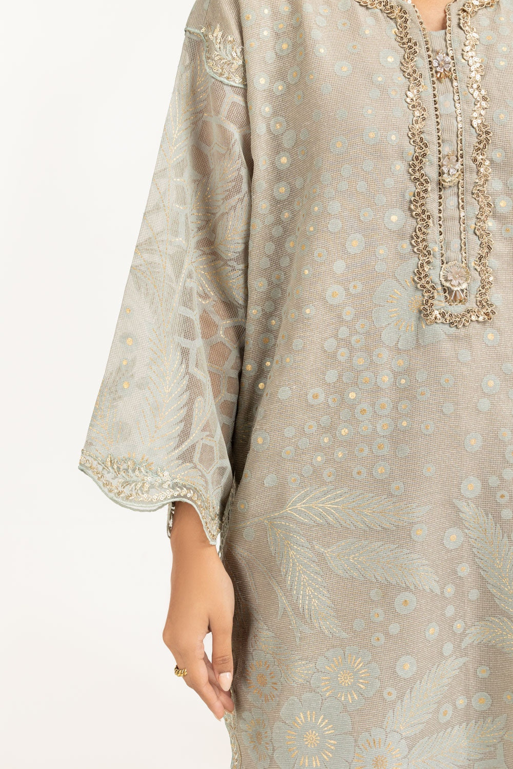 Poly Net Burnout Embroidered Shirt And Trouser