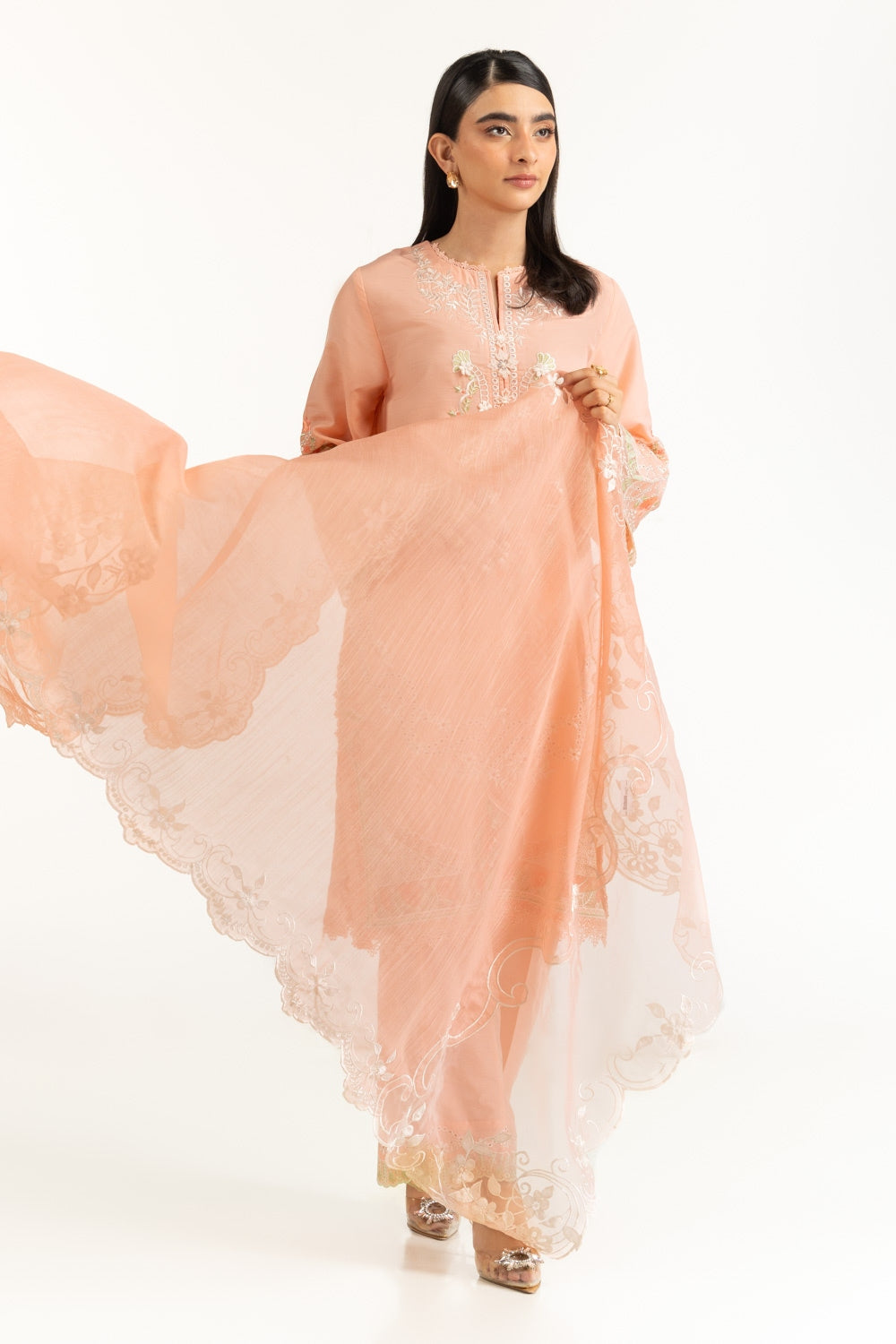 Poly Slub Embroidered Dupatta