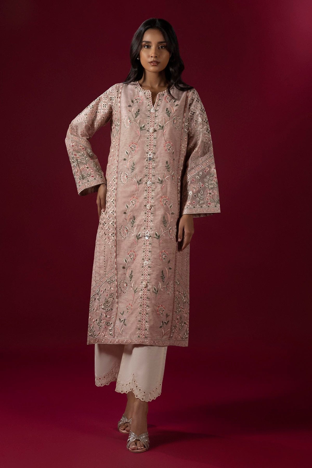 Stitched Embroidered Yarn Shirt + Culotte