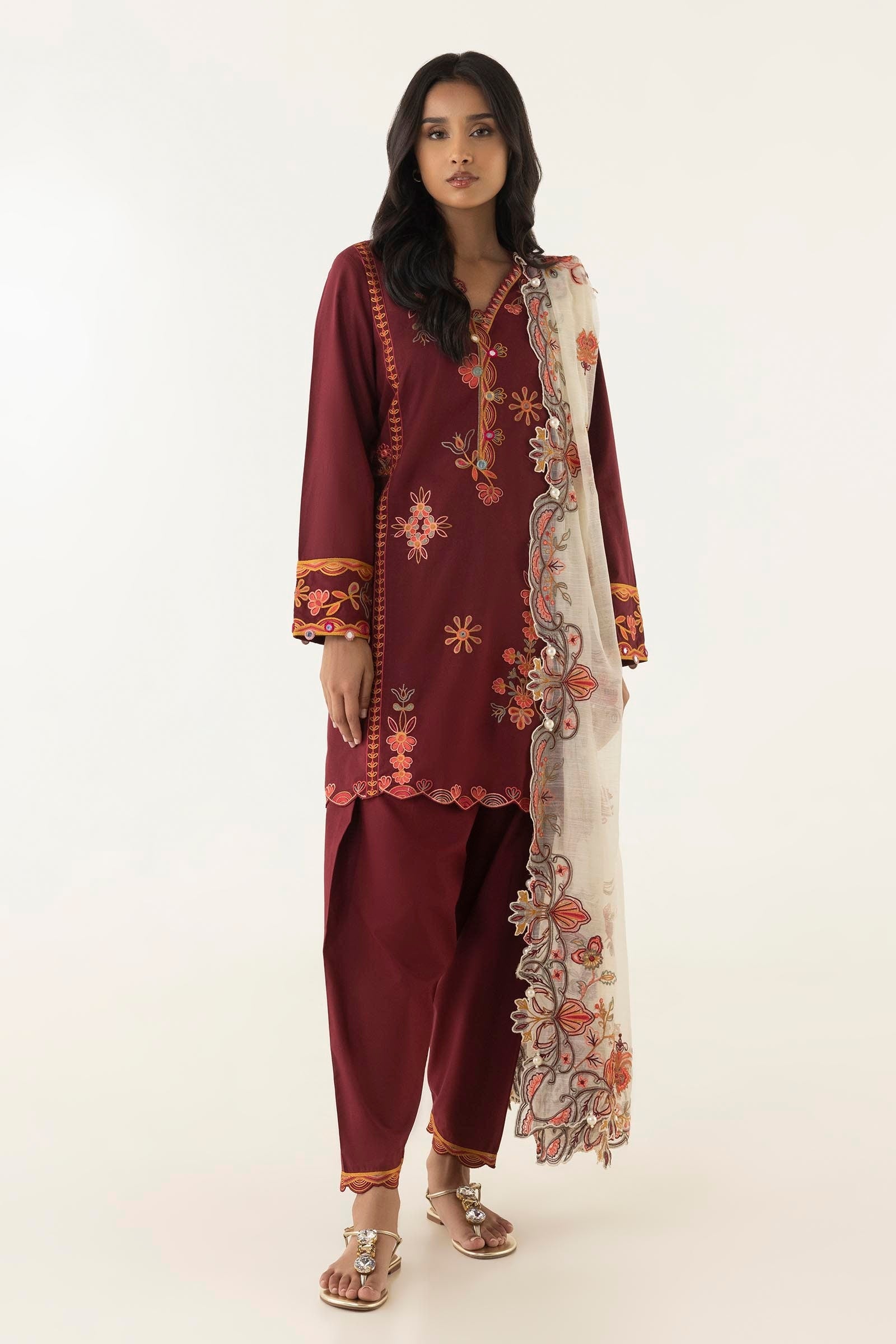 Stitched Embroidered Lawn Skinny Shalwar