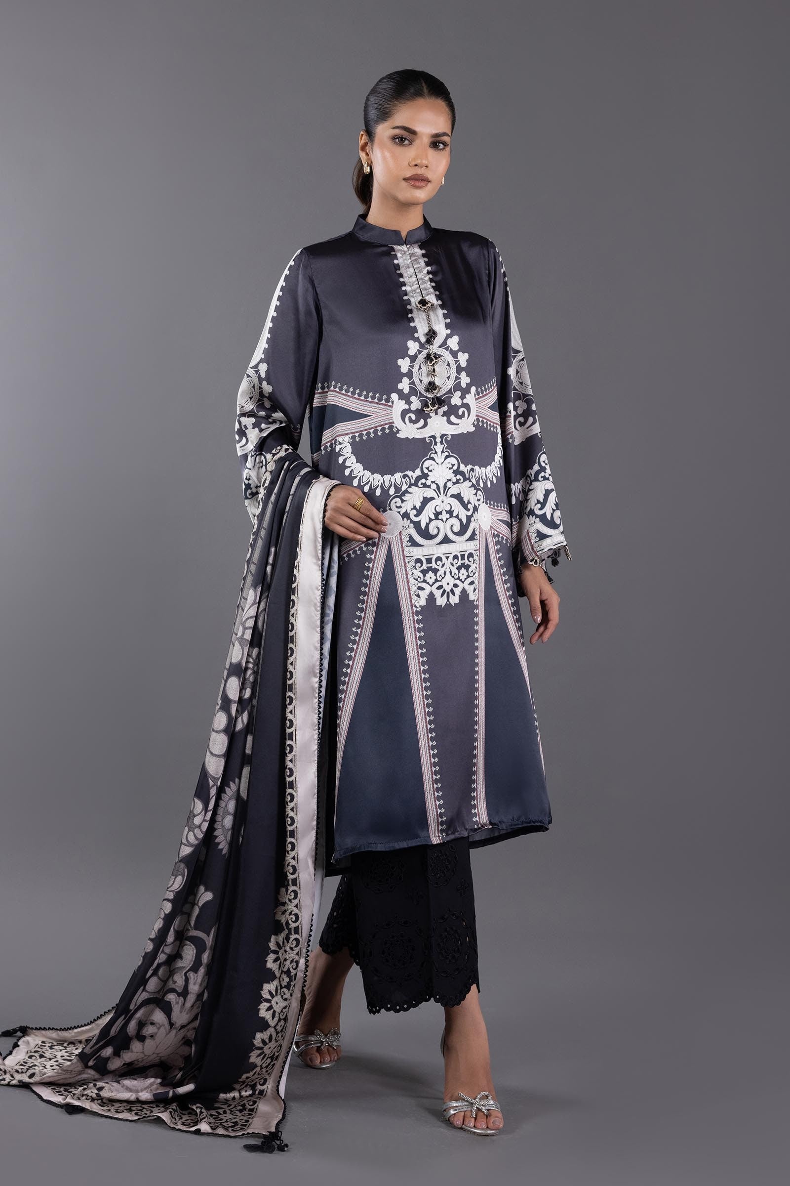 Stitched Printed Satin Shirt
