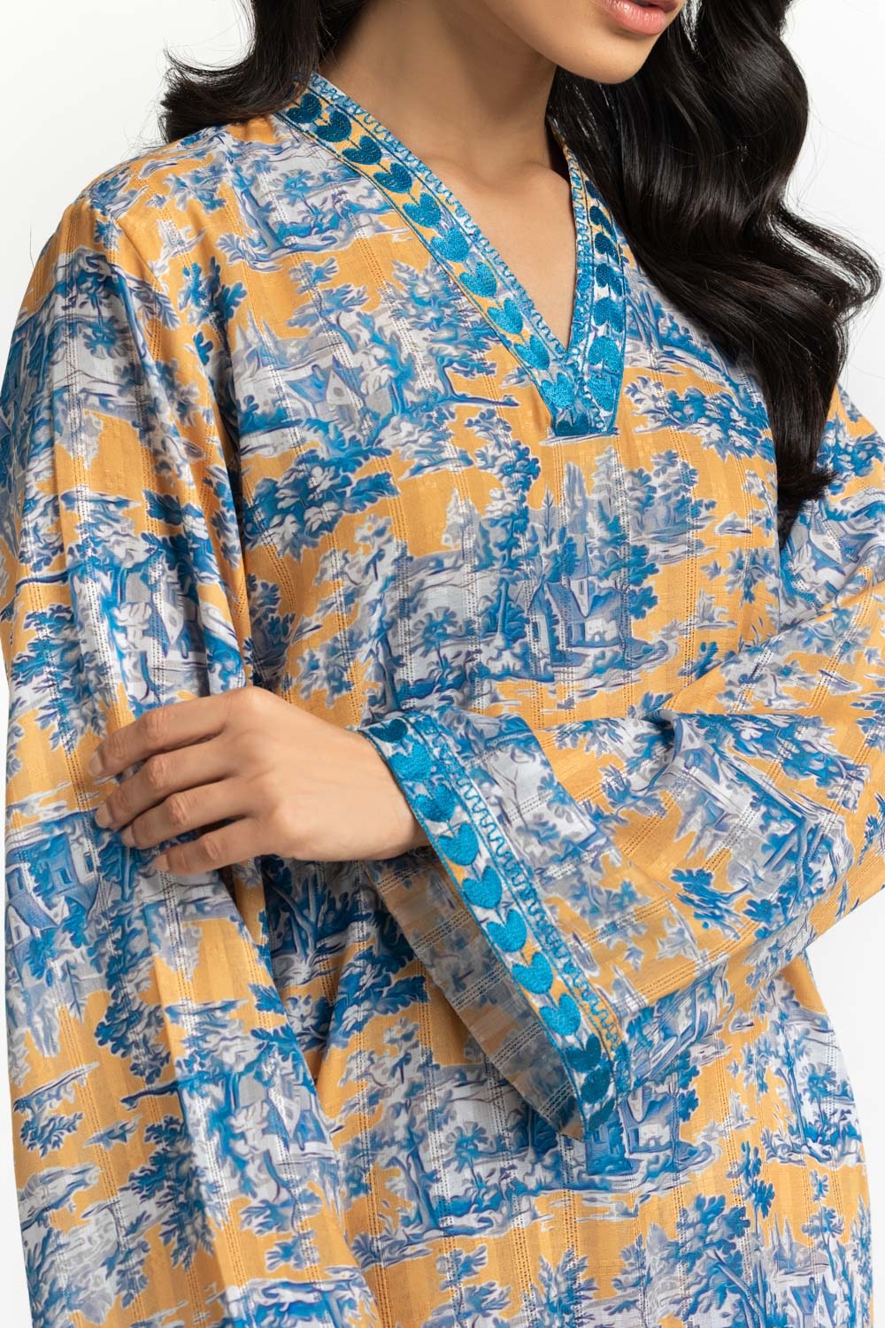 Textured Dobby Printed  Shirt With Embroidered