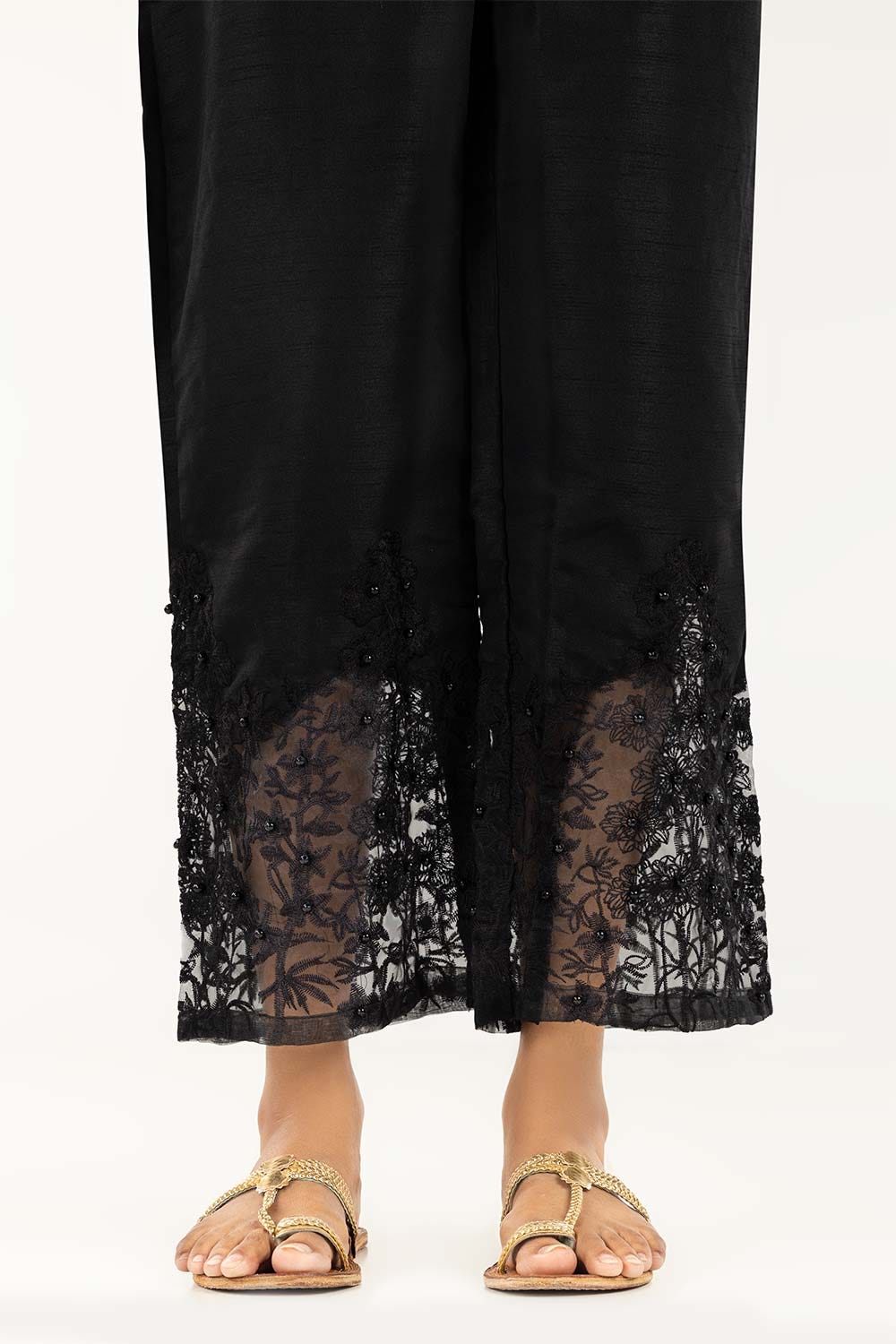 Black Embroidered Indian Raw Silk Trousers