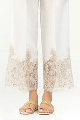 White Embroidered Indian Raw Silk Trousers
