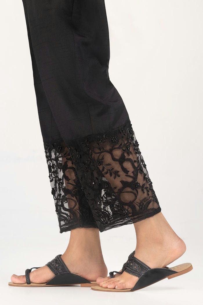 Black Embroicered Indian Raw Silk Trousers