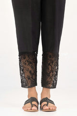 Black Embroicered Indian Raw Silk Trousers