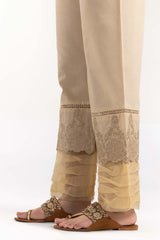 Beige Cambric Embroidered Trousers