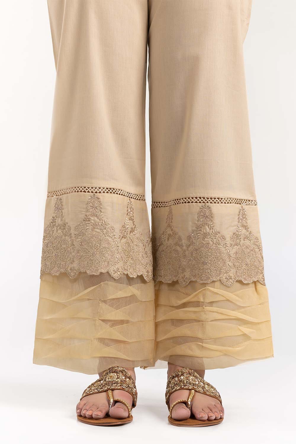Beige Cambric Embroidered Trousers