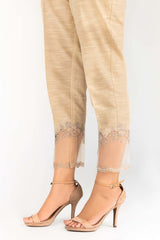 Beige Embroidered Khaddar Trouser