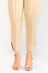 Beige Embroidered Khaddar Trouser