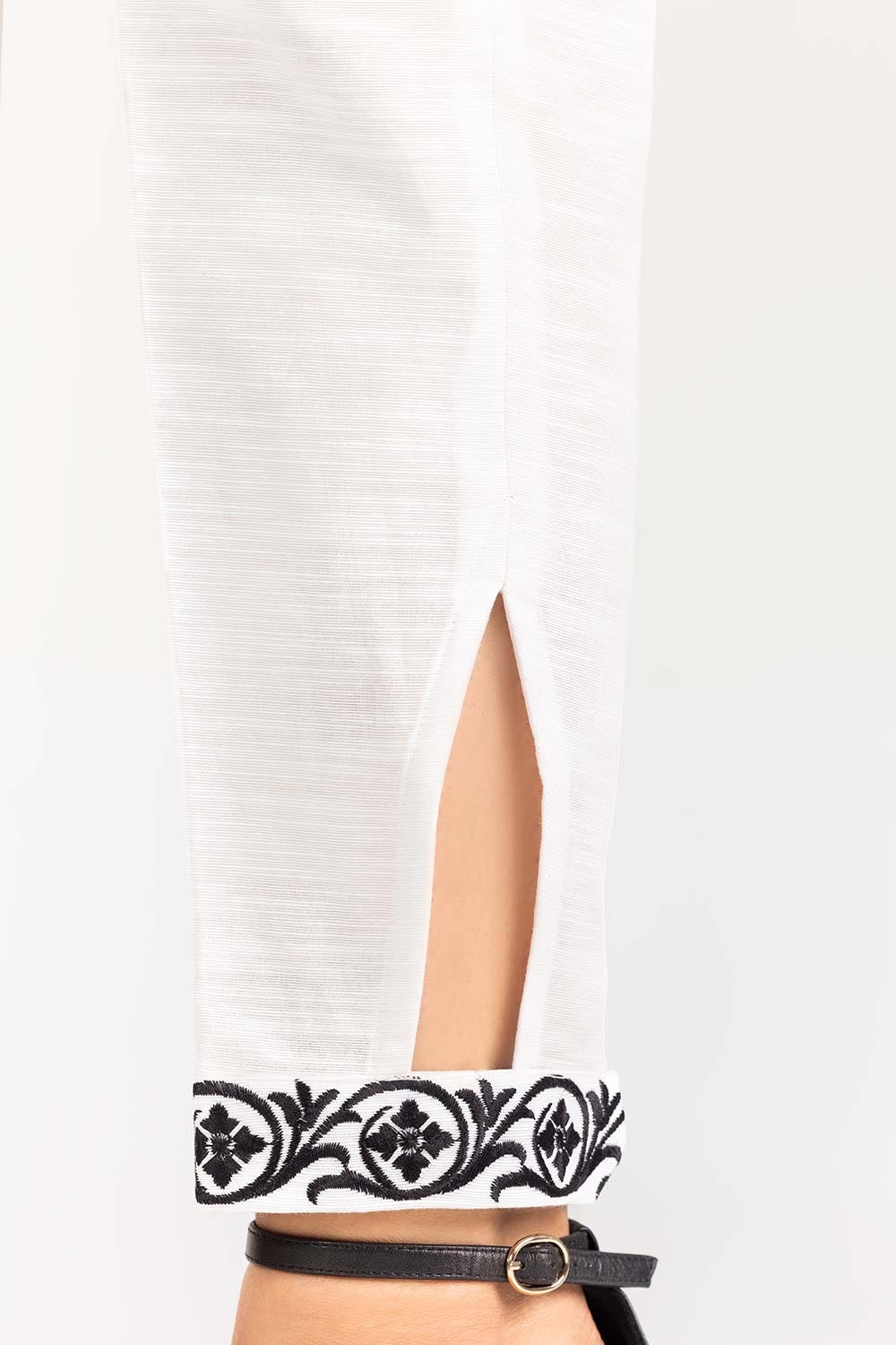 Off-White Embroidered Khaddar Trouser