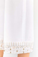 White Embroidered Raw Silk Trousers