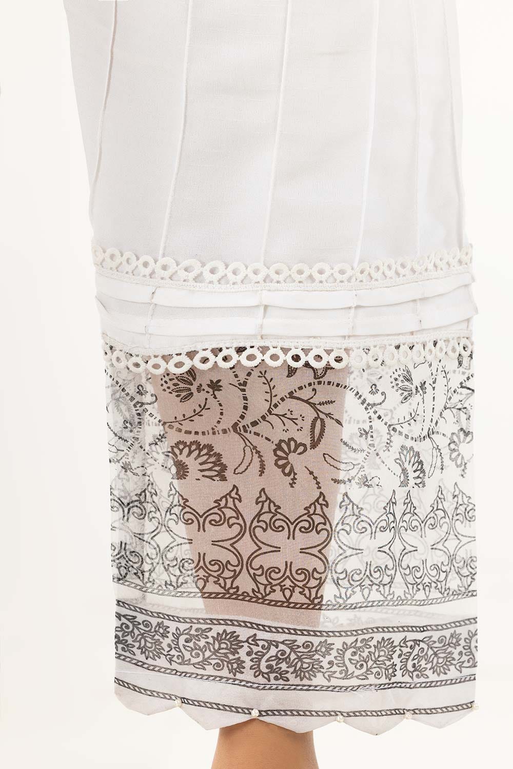 White Screen Printed Raw Silk Pants