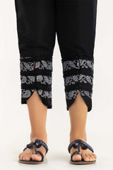 Black Screen Printed Raw Silk Pants