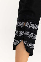 Black Screen Printed Raw Silk Pants