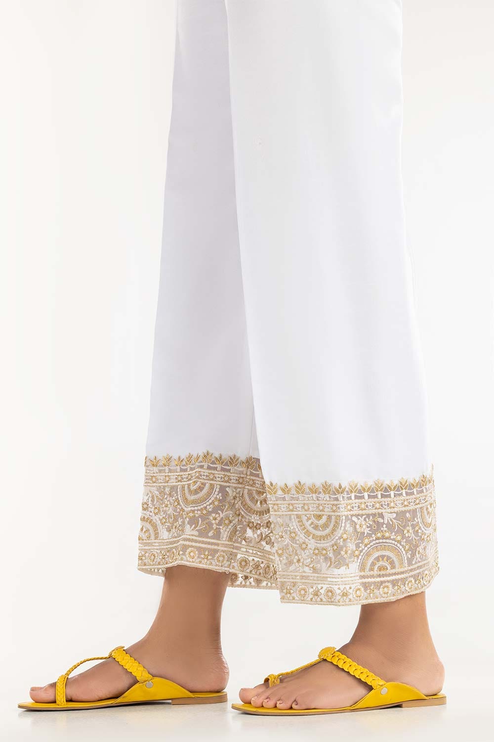 White Embroidered Raw Silk Pants