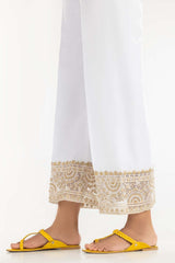White Embroidered Raw Silk Pants