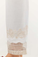 White Embroidered Raw Silk Pants