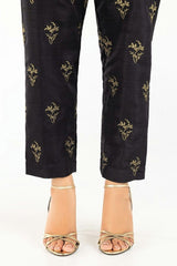 Black Embroidered Raw Silk Pants TR-21-48