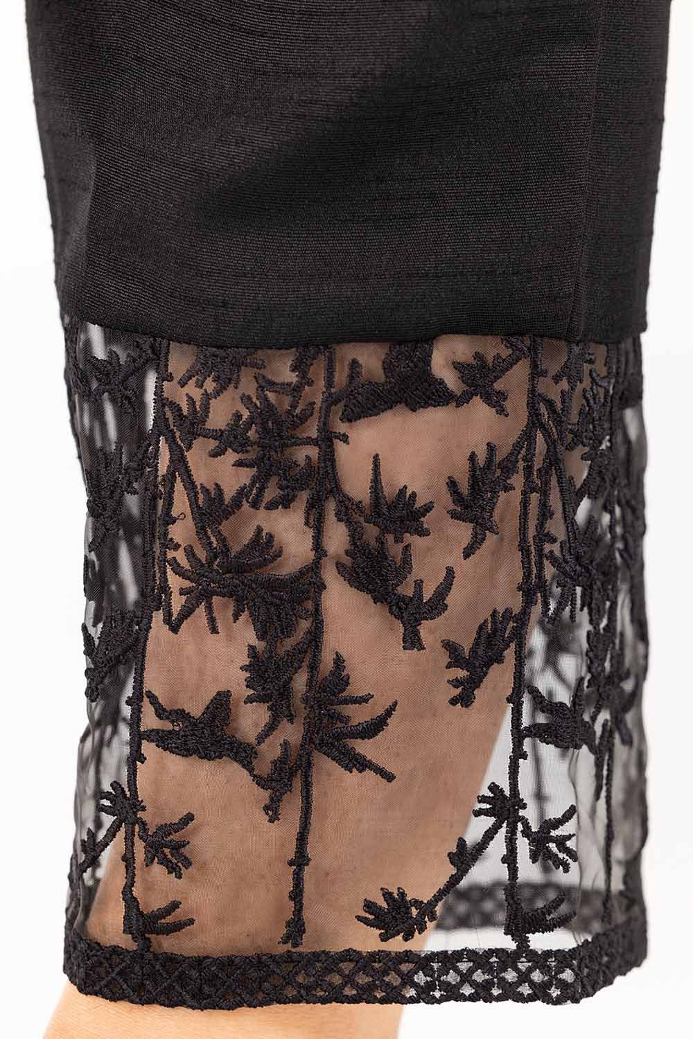 Black Embroidered Raw Silk Pants