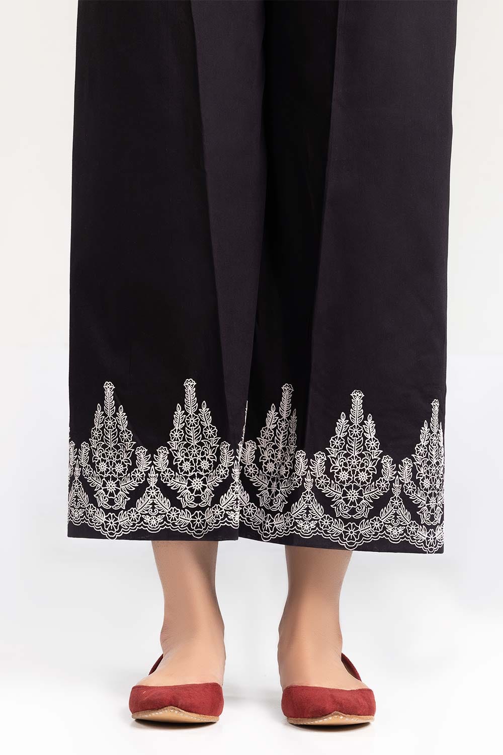 Black Screen Printed Raw Silk Trousers