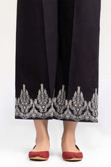 Black Screen Printed Raw Silk Trousers